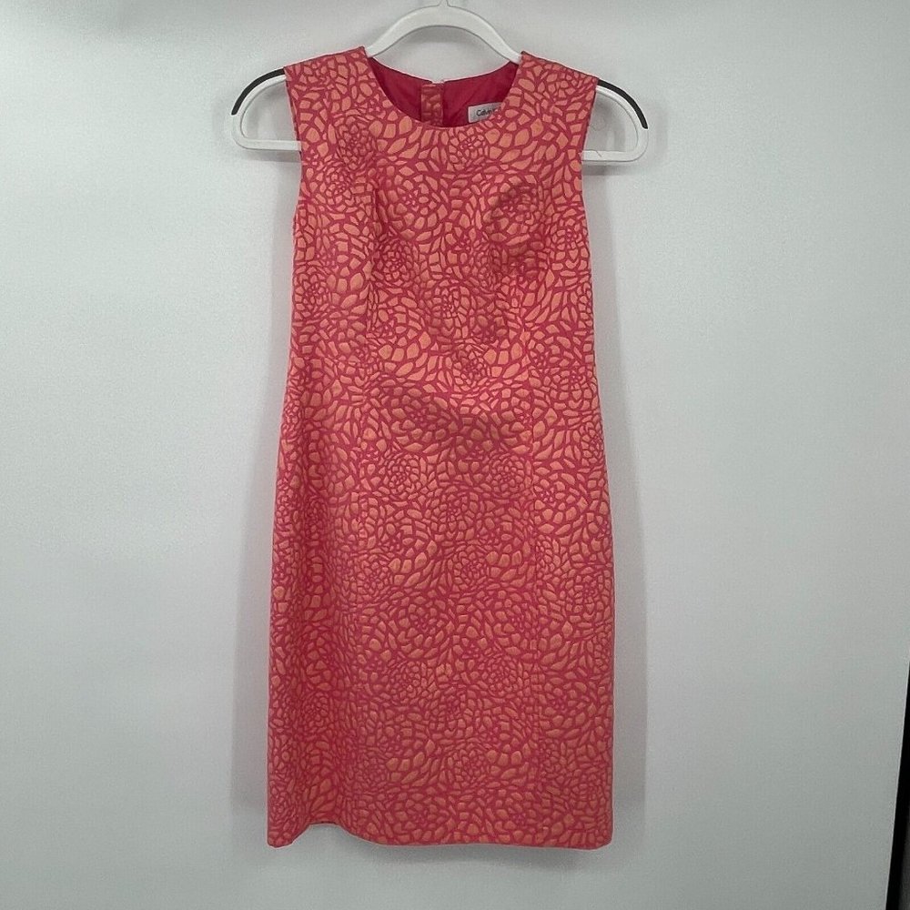 Calvin Klein Womens Dress 4 Sleeveless Sheath Pink Metallic Business Casual Zip